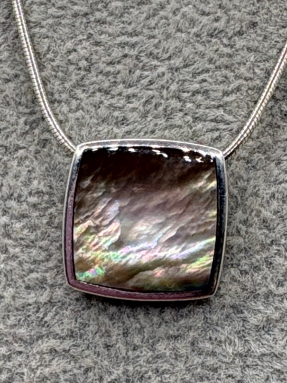 Boma  Abalone Square Pendant Necklace Silver Italian 925 Sterling Snake Chain